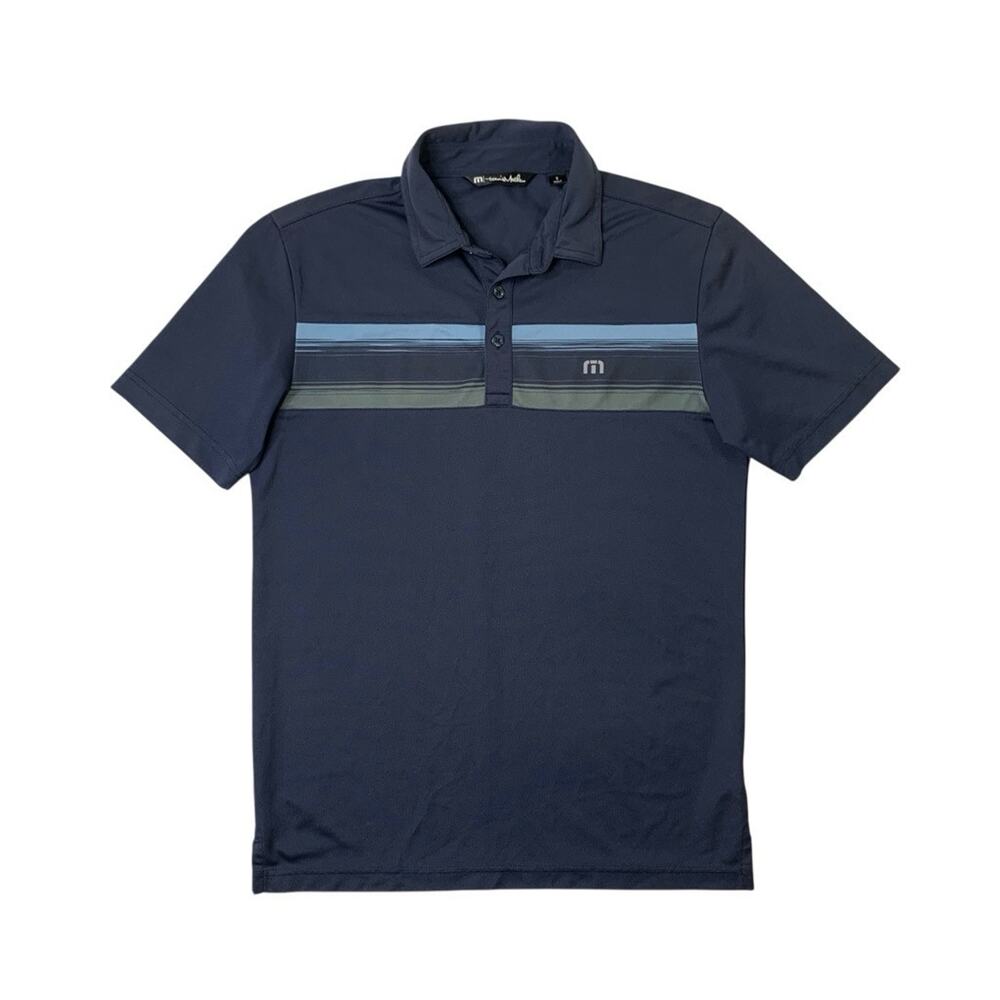 Travis Mathew Polo Shirt Mens S Small Navy Copen Chest Stripe Performance Golf